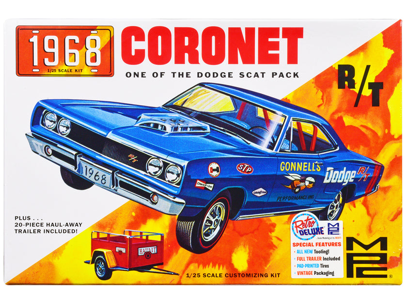 MPC 1968 Dodge Coronet Hardtop with Trailer Scale Model Kit White 1/25 4