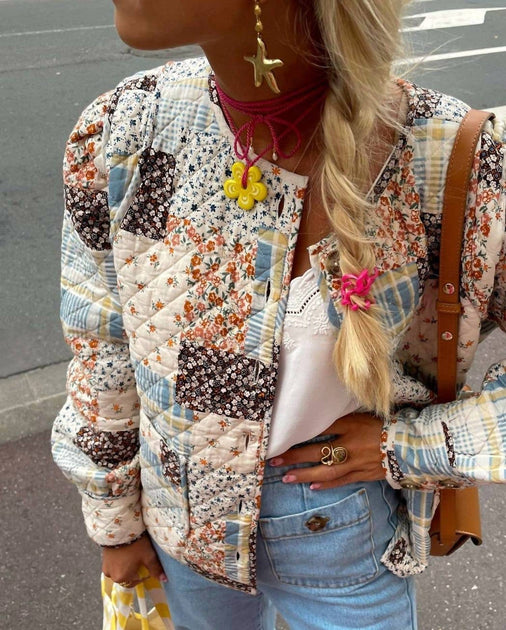 Rosa Clothing Veste Matelassée Floral Color Blocks Beige Medium 2