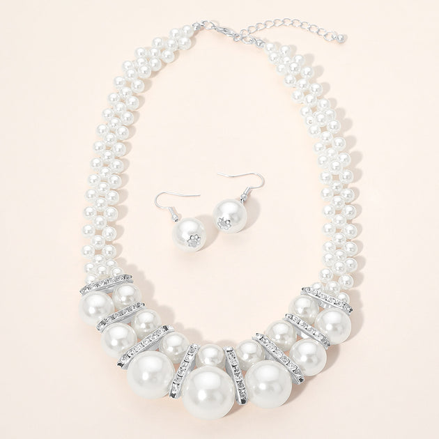 FASHNZFAB Double Layered Pearl Beaded Necklace Silver 3