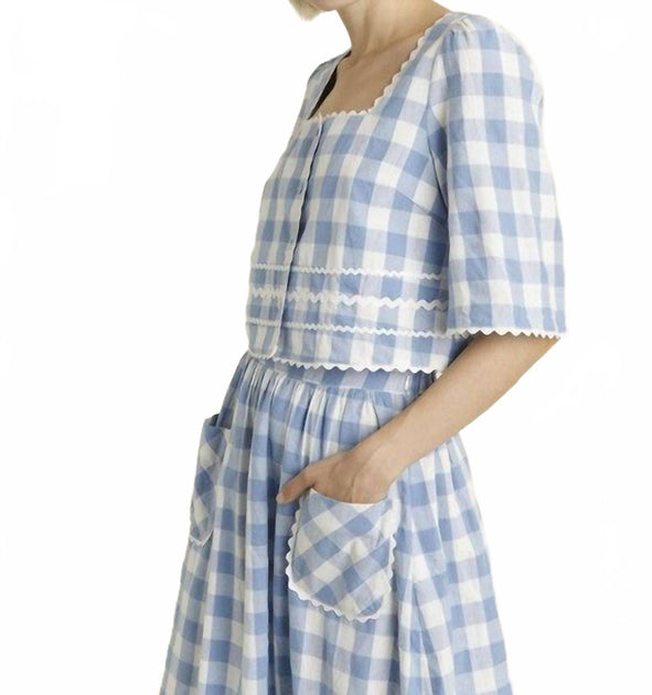 Aureum Gingham Button Front Top Blue Small 4