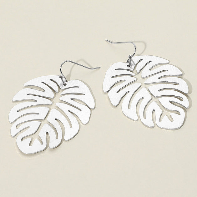FASHNZFAB Metal Cutout Tropical Leaf Dangle Earrings Gold 3
