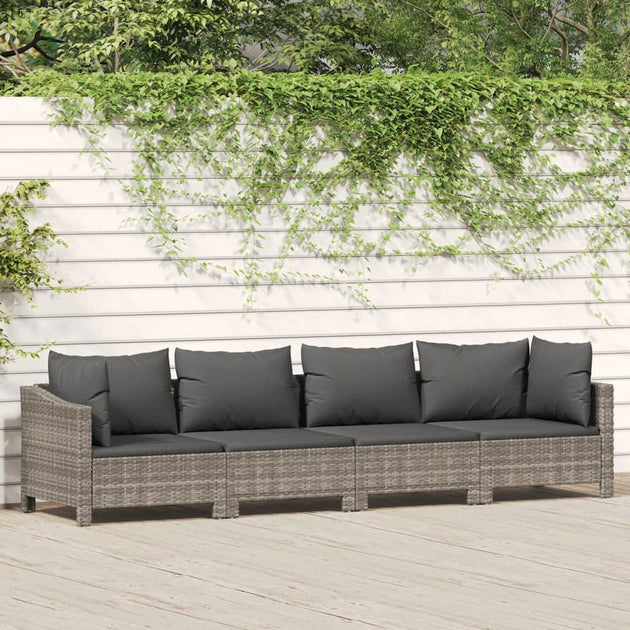 VidaXL 4 Piece Patio Lounge Set Gray Poly Rattan 4