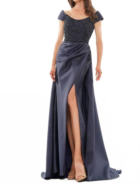 COLORS DRESS Beaded Bodice Gown In Grey