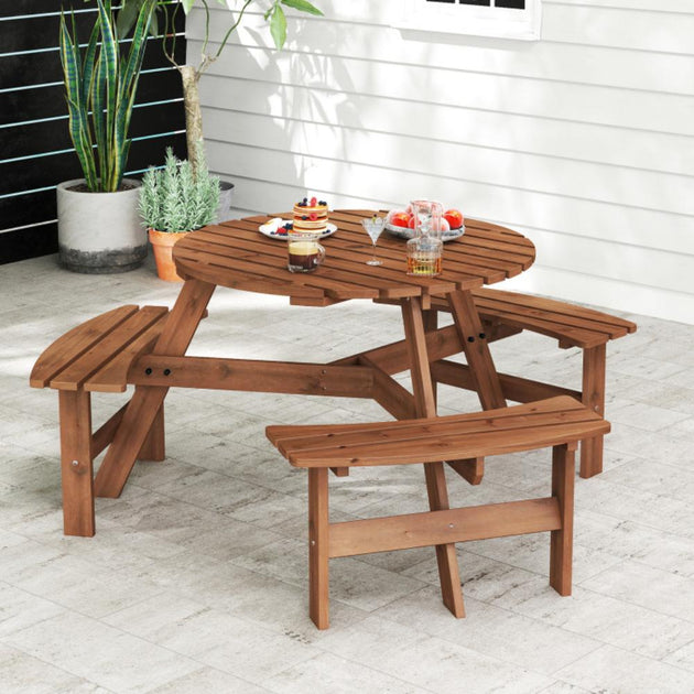Hivvago Round Picnic Table Set Brown 3