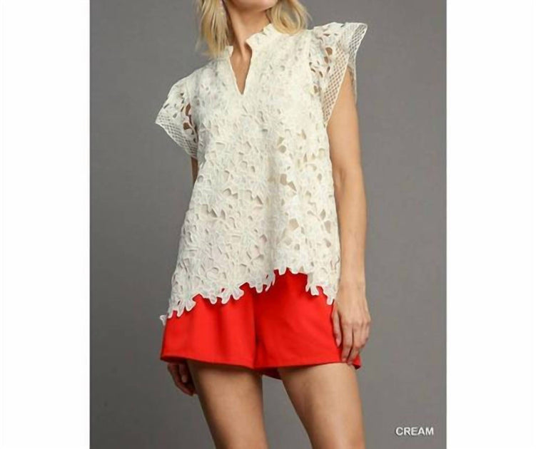 Style USA Lace Split Neck Top White Large 4