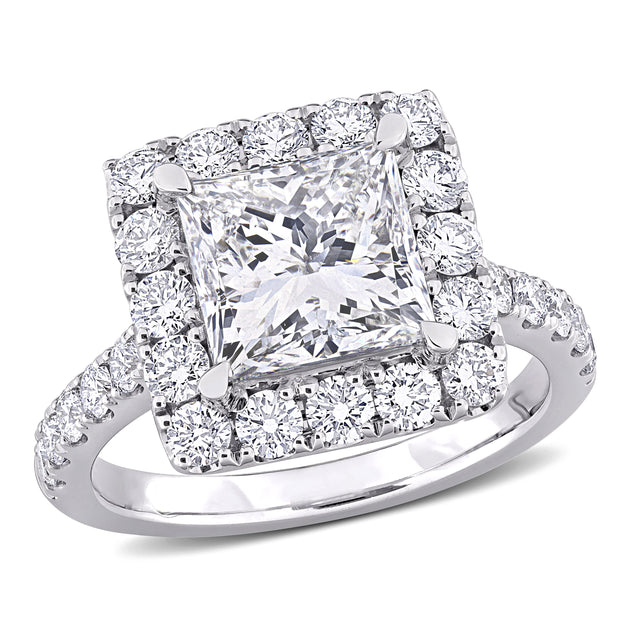 Created Forever 4 1/3ct Princess Lab-Grown Diamond Halo Engagement Ring Silver US 5 2