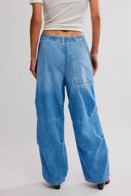 Free People Logan Cinched Cargo Jeans Blue Small 3