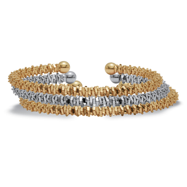 Palm Textured Goldtone and Silvertone Cuff Bracelets Silver One Size 2