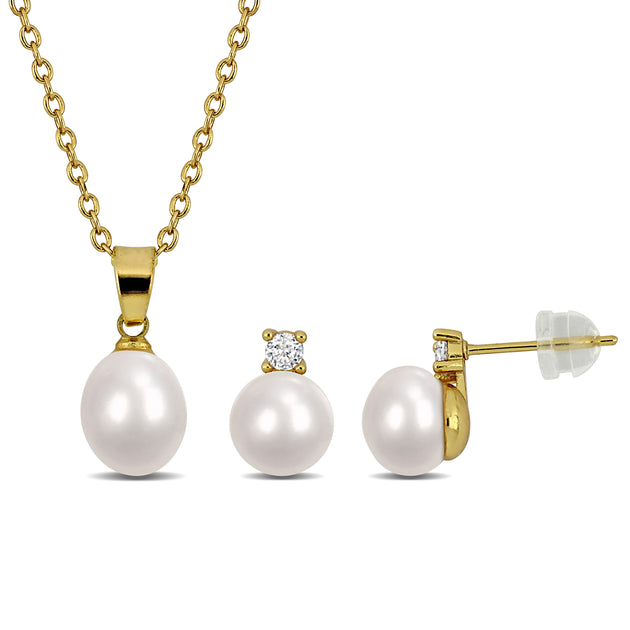 Mimi & Max Pearl Necklace and Earring Set Brass 5