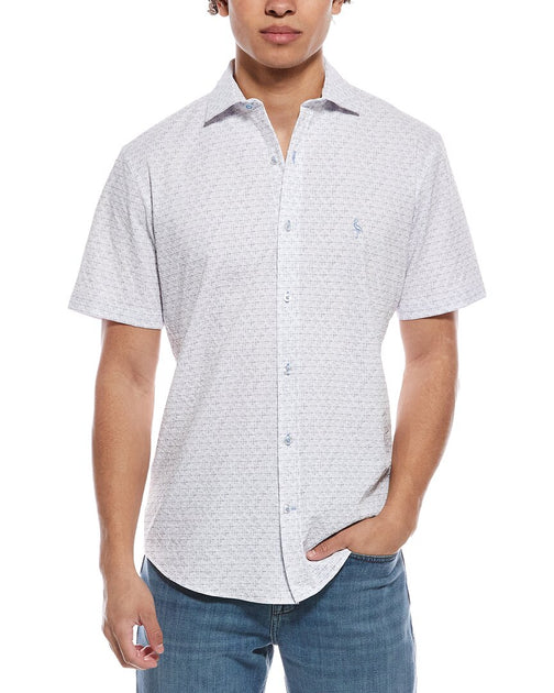 TailorByrd Geo Floral Printed Seersucker Short Sleeve Shirt White Medium 2