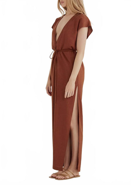 RUMER Roam Kaftan Dress Brown Medium 3
