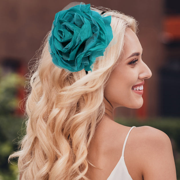 FASHNZFAB Layered Mesh Fabric Flower Headband Schwarz 4