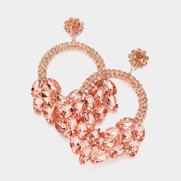 FASHNZFAB Open Circle Marquise Stone Cluster Evening Earrings Red 3
