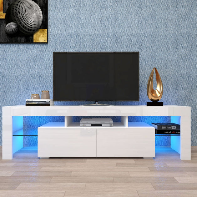 AGAH HOME Weißer LED-Fernsehtisch 2