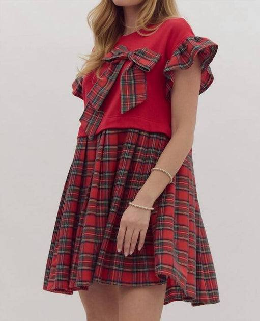 entro Bow Plaid Dress Multi Small 3