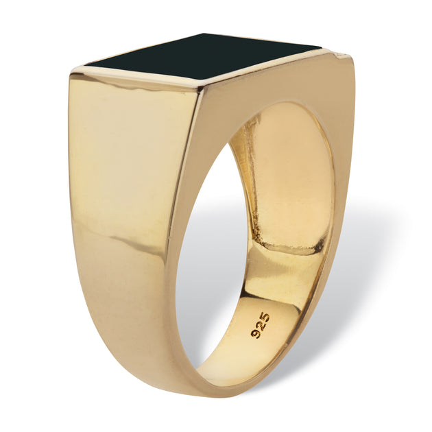 Palm Rectangular Ring Black Onyx Gold-Plated Silver US 12 3