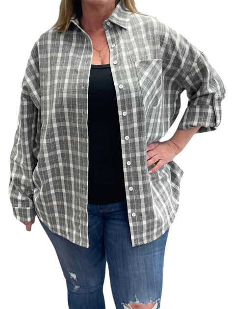 White Birch Plaid Long Sleeve Shirt Grey Large 2