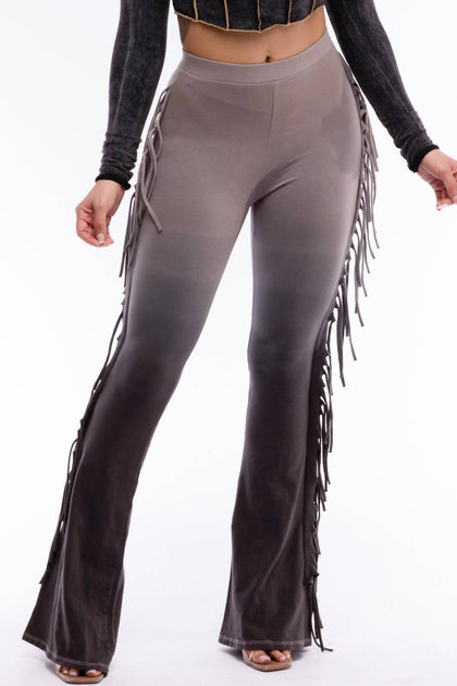 K TOO Dip Wash Fringe Flared Pants Brown Small 2