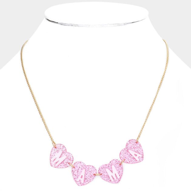 FASHNZFAB MAMA Message Heart Link Necklace Pink 3