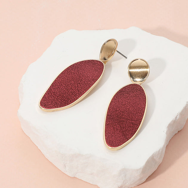FASHNZFAB Wavy Marquise Plate Dangle Earrings Red 3