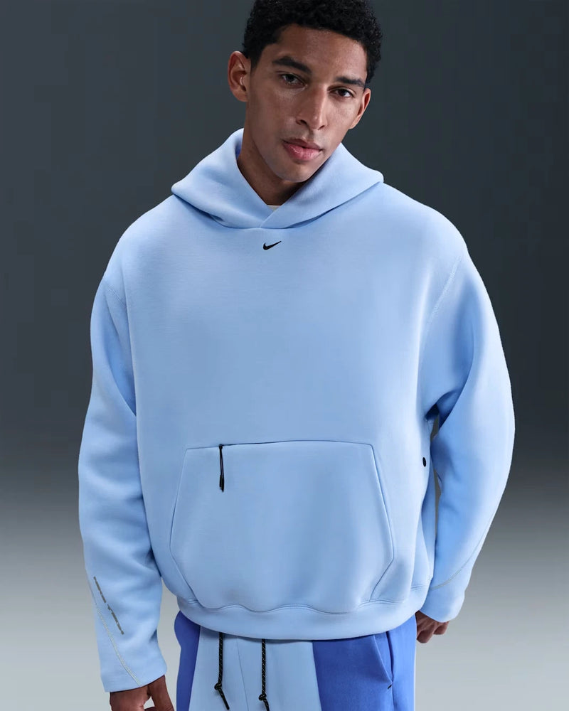Nike Tech Oversized Fleece Hoodie Mens Blue Kangaroo Pocket