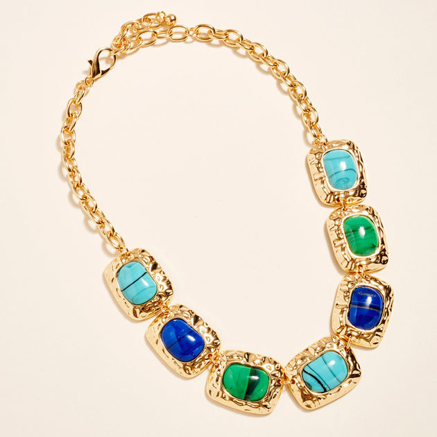 FASHNZFAB Cabochon Link Statement Necklace Red One Size 4