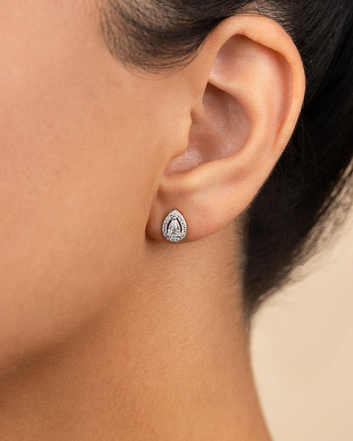 Sterling Forever Pear Cut Halo Studs Silver 3