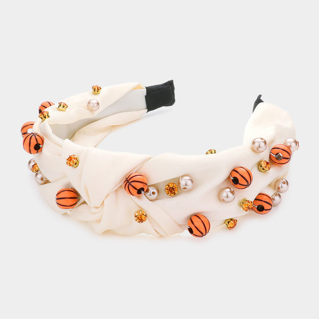 FASHNZFAB Pearl Stone Knot Burnout Headband Beige 4