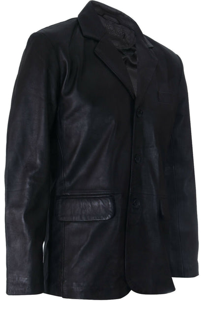 Infinity Mens 3 Button Leather Blazer Jacket Brown Large 3