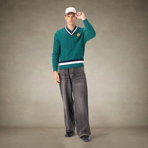 Members Only Cable Knit Cricket Sweater Blue Large 4