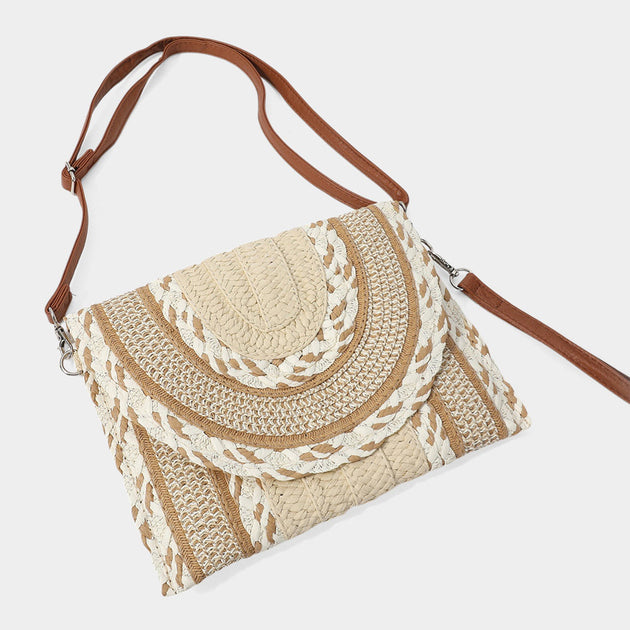 FASHNZFAB Straw Clutch Bag Grey One Size 4