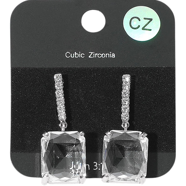 FASHNZFAB Rectangle CZ Stone Dangle Earrings Clear 2