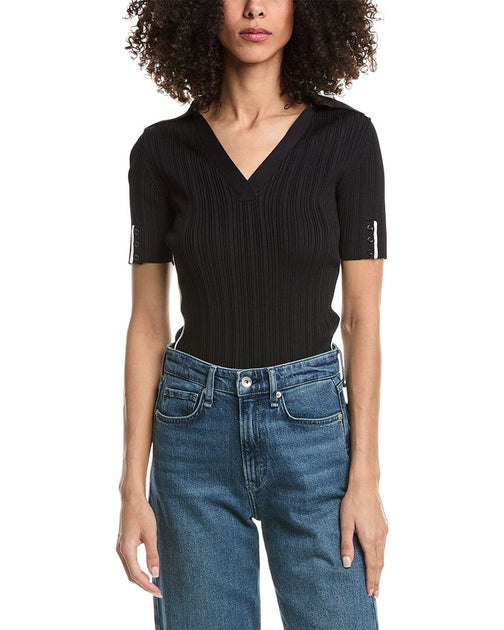 3.1 Phillip Lim Lux V-Neck Polo Shirt Black Medium 2