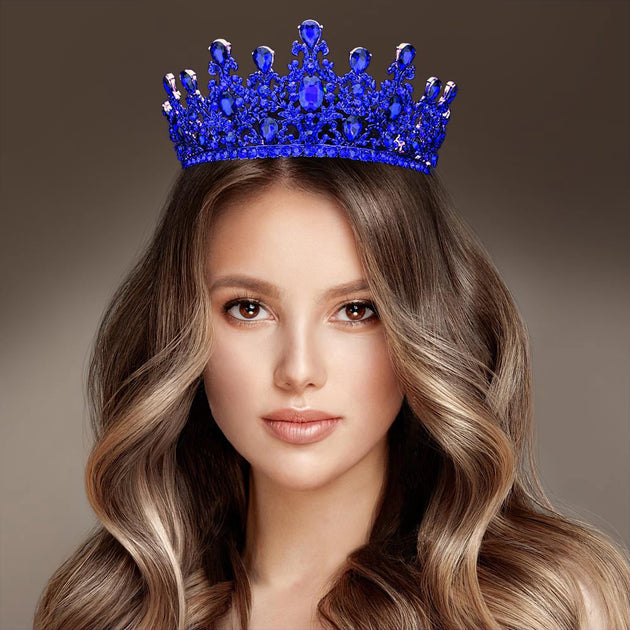 FASHNZFAB Round Teardrop Stone Accented Princess Tiara Silver 5