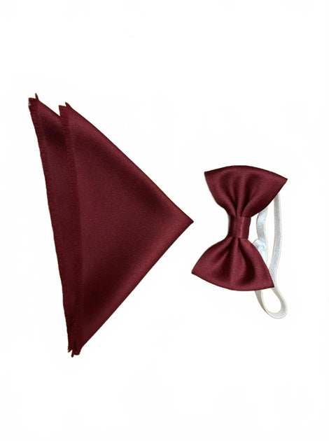 Quiet Luxury Bow Tie and Pocket Square Set Red One Size 3