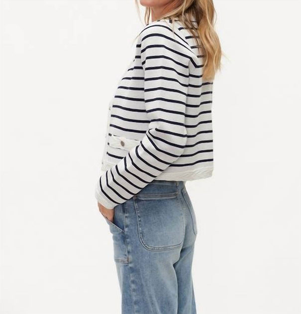 SIX/FIFTY Blaire Gestreifter Cardigan Weiß Small 4