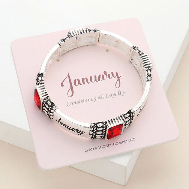 FASHNZFAB January Birthstone Stretch Bracelet Red Pink One Size 2