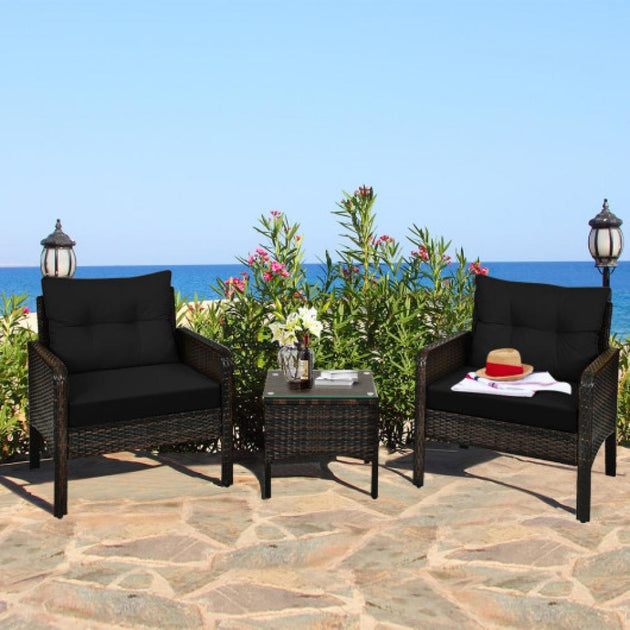 Hivvago 3 Pieces Outdoor Patio Rattan Conversation Set Beige 4