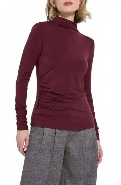 Lysse Ruched Funnel Neck Top Red Medium 2