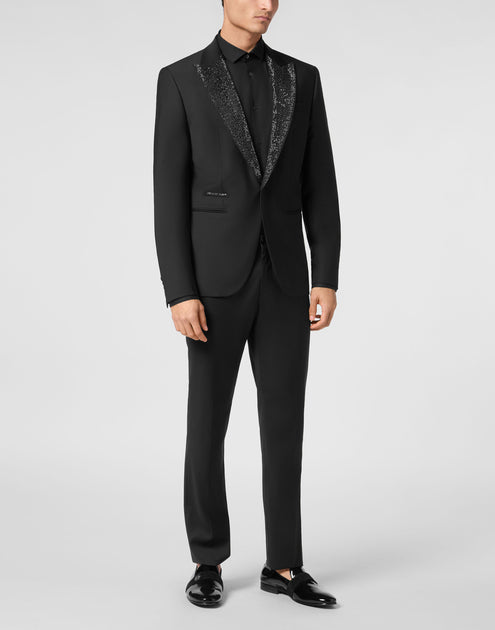 Philipp Plein Woll-Blazer Strass Revers Schwarz EU 56 3