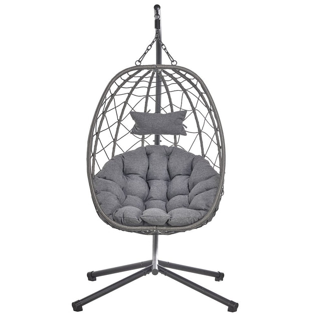 LeisureMod Summit Series Outdoor Egg Swing Chair Black 6