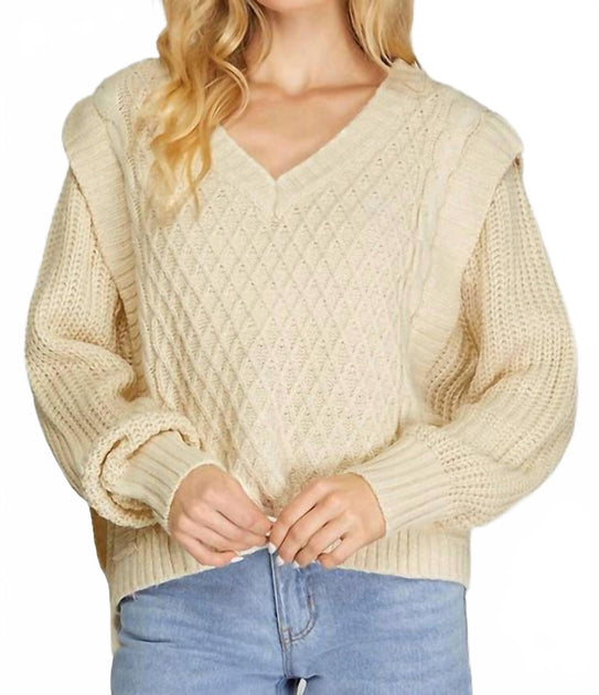 SHE + SKY Jenna Sweater Beige Large 2