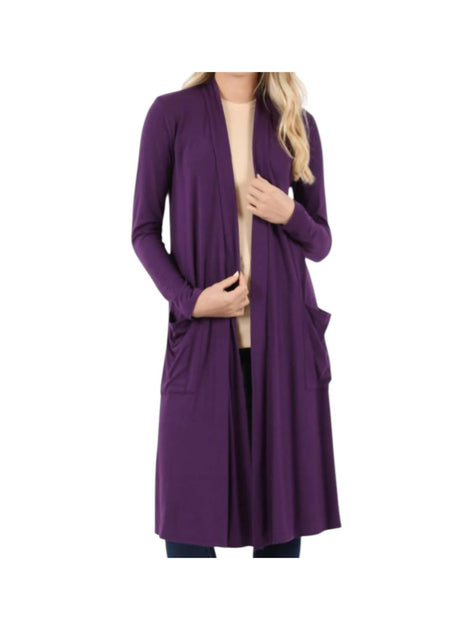 ZENANA Slouchy Pocket Open Cardigan Purple Small 3