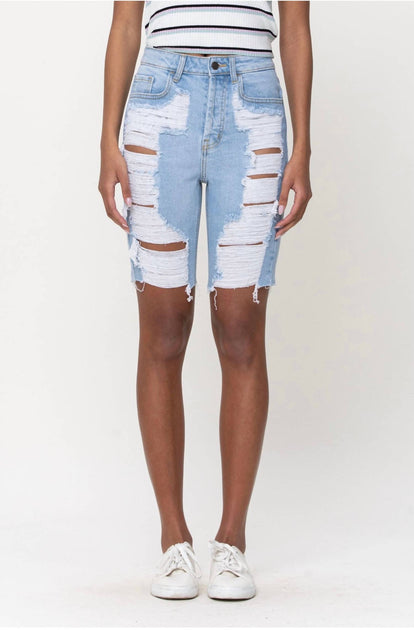 CELLO Distress Bermuda Shorts Blue Small 4