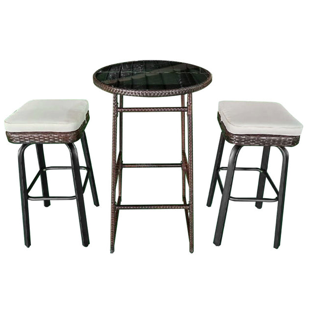 Hivvago Outdoor Swivel Bar Set Brown 2