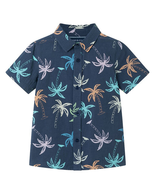 Andy & Evan Multi Palms Gauze Button-Down Shirt Blue US 3T 2
