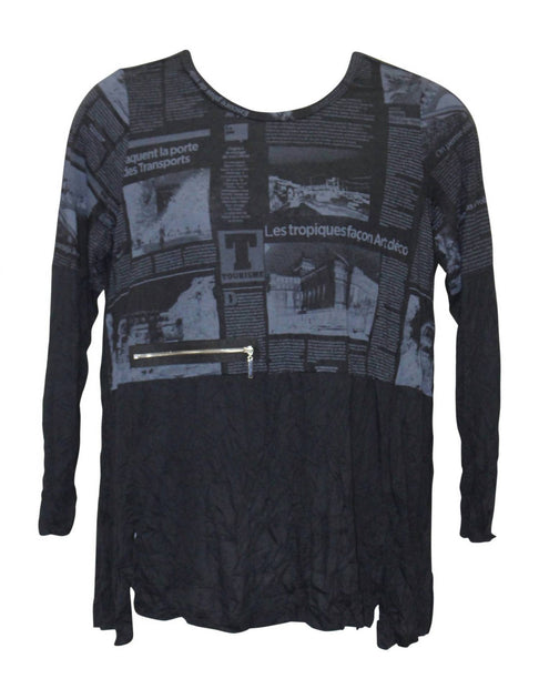 Comfy USA Damenshirt Newsprint Crinkle Top Blau 1X 3