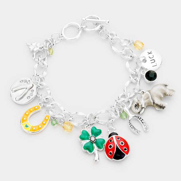 FASHNZFAB Luck Multi Charm Toggle Bracelet Antique Silver One Size 2