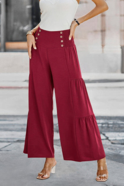 TRUEDAMES Elastic High Waist Wide Leg Palazzo Pants Beige Medium 2