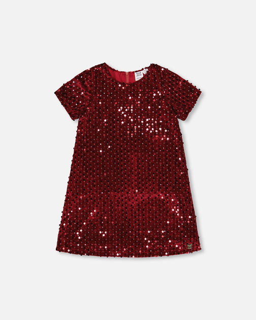 Deux par Deux Velvet Short Sleeve Dress Red 4T 2